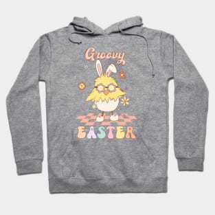 Groovy Easter Funny Chick with Bunny Ears Dancing on the floor Hoodie